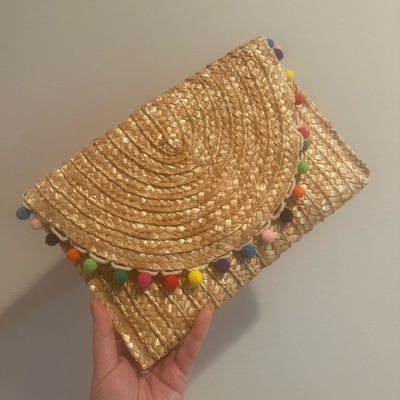 Francesca’s Rainbow Pom-pom Woven Rattan Clutch - Picture 9 of 9
